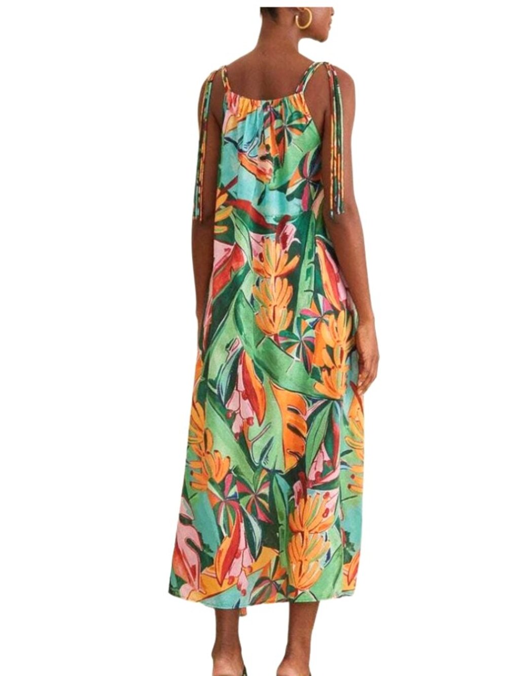 FARM Rio Banana Foliage Multicolor Sleeveless Midi Dress Resortwear Vacation - Picture 2 of 12